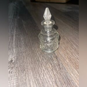 Vintage Small Pressed Clear Glass Bottle With Plastic Stopper 4"